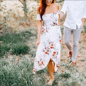 White off the shoulder floral maxi dress